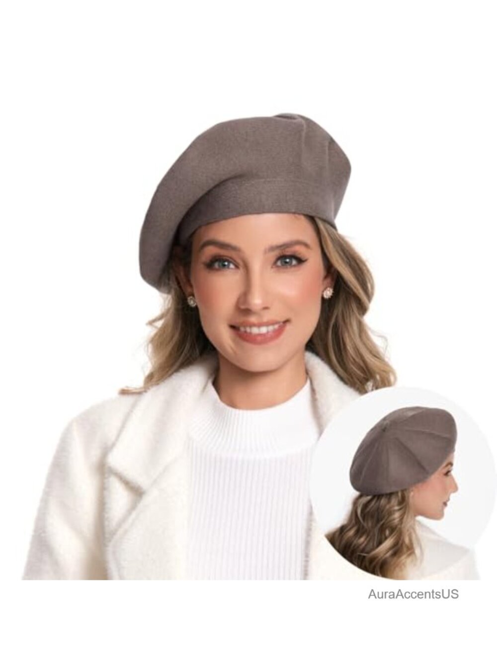 Nawati Women's Knitted Beret French Style Double Layer Warm Soft Beanie Hat